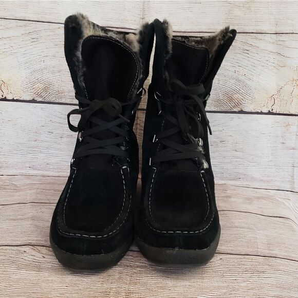 Leather Lace Up Boots with Faux Fur - Picture 2 of 16